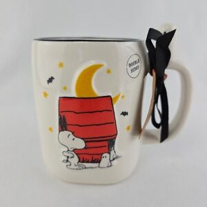 NWT Rae Dunn Peanuts Snoopy Boo! Halloween Ghost Handle Mug White Double Sided